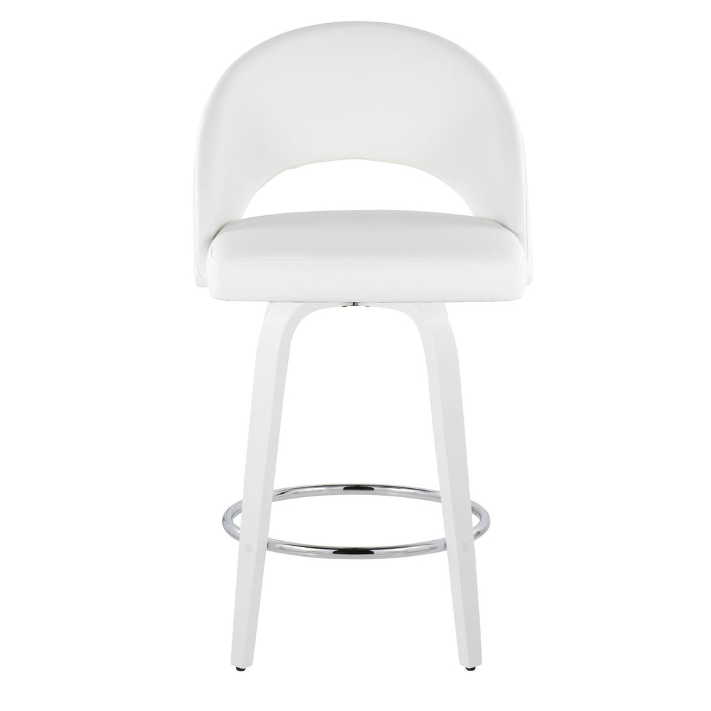 Renee 26" Fixed-Height Counter Stool - Set of 2 - White Wood, White PU, Chrome Metal