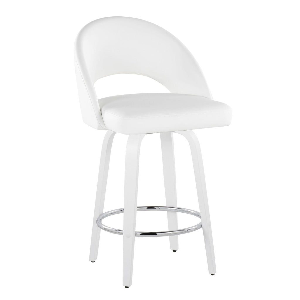 Renee 26" Fixed-Height Counter Stool - Set of 2 - White Wood, White PU, Chrome Metal