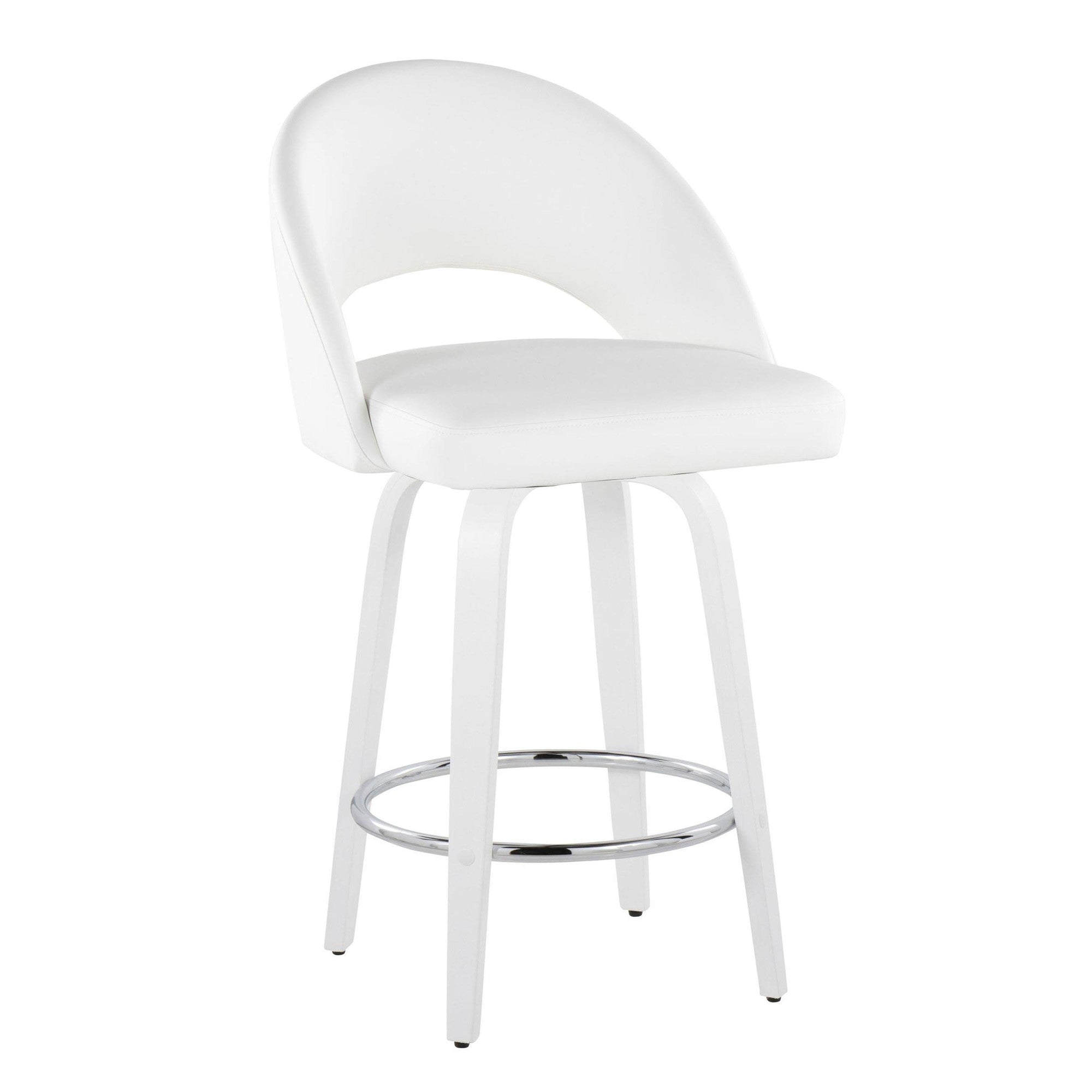 Renee 26" Fixed-Height Counter Stool - Set of 2 - White Wood, White PU, Chrome Metal