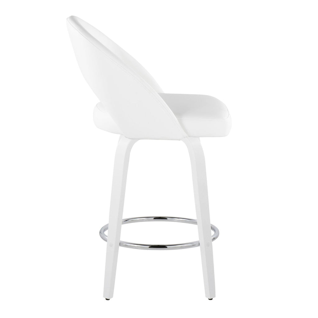 Renee 26" Fixed-Height Counter Stool - Set of 2 - White Wood, White PU, Chrome Metal