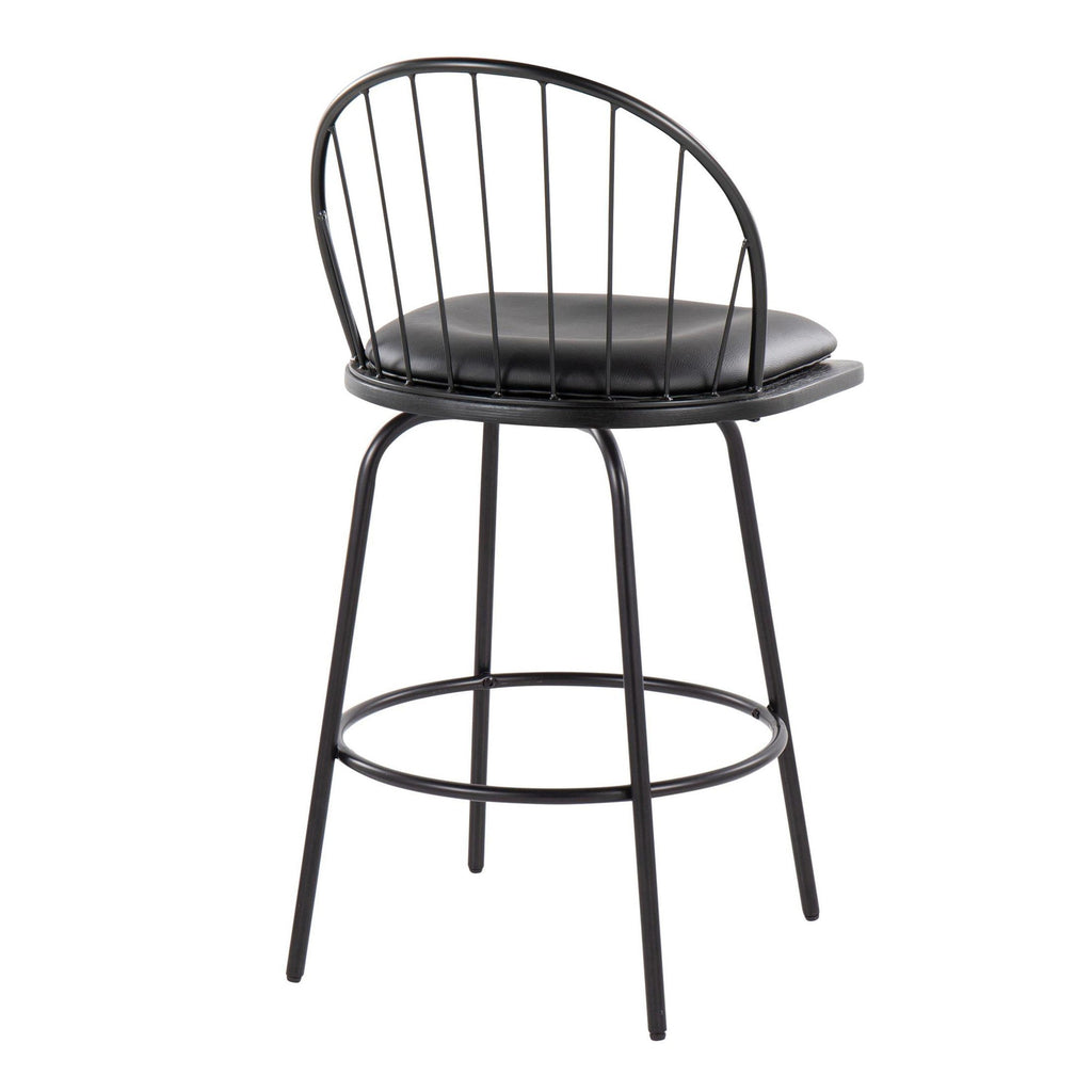 Riley Claire 26" Fixed-Height Counter Stool - Set of 2 - Black Metal, Black Wood, Black PU