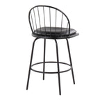 Riley Claire 26" Fixed-Height Counter Stool - Set of 2 - Black Metal, Black Wood, Black PU
