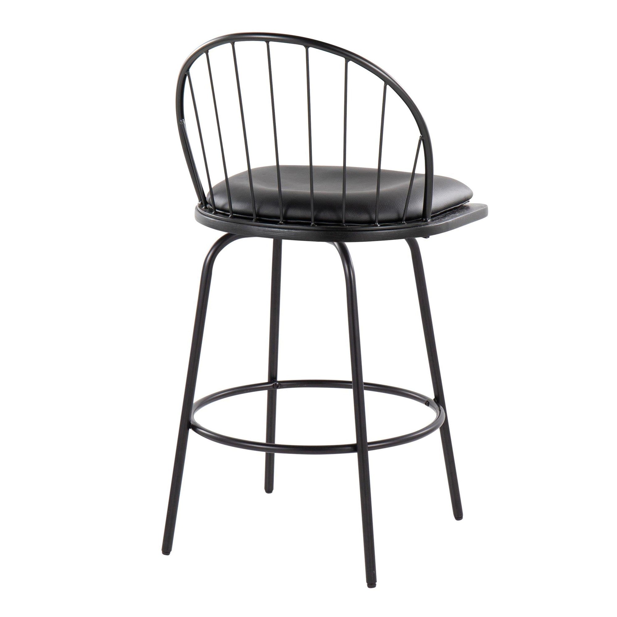 Riley Claire 26" Fixed-Height Counter Stool - Set of 2 - Black Metal, Black Wood, Black PU