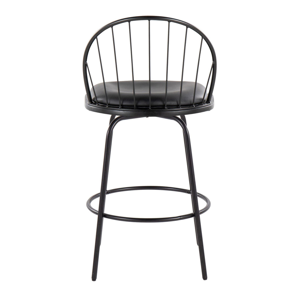 Riley Claire 26" Fixed-Height Counter Stool - Set of 2 - Black Metal, Black Wood, Black PU