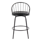 Riley Claire 26" Fixed-Height Counter Stool - Set of 2 - Black Metal, Black Wood, Black PU