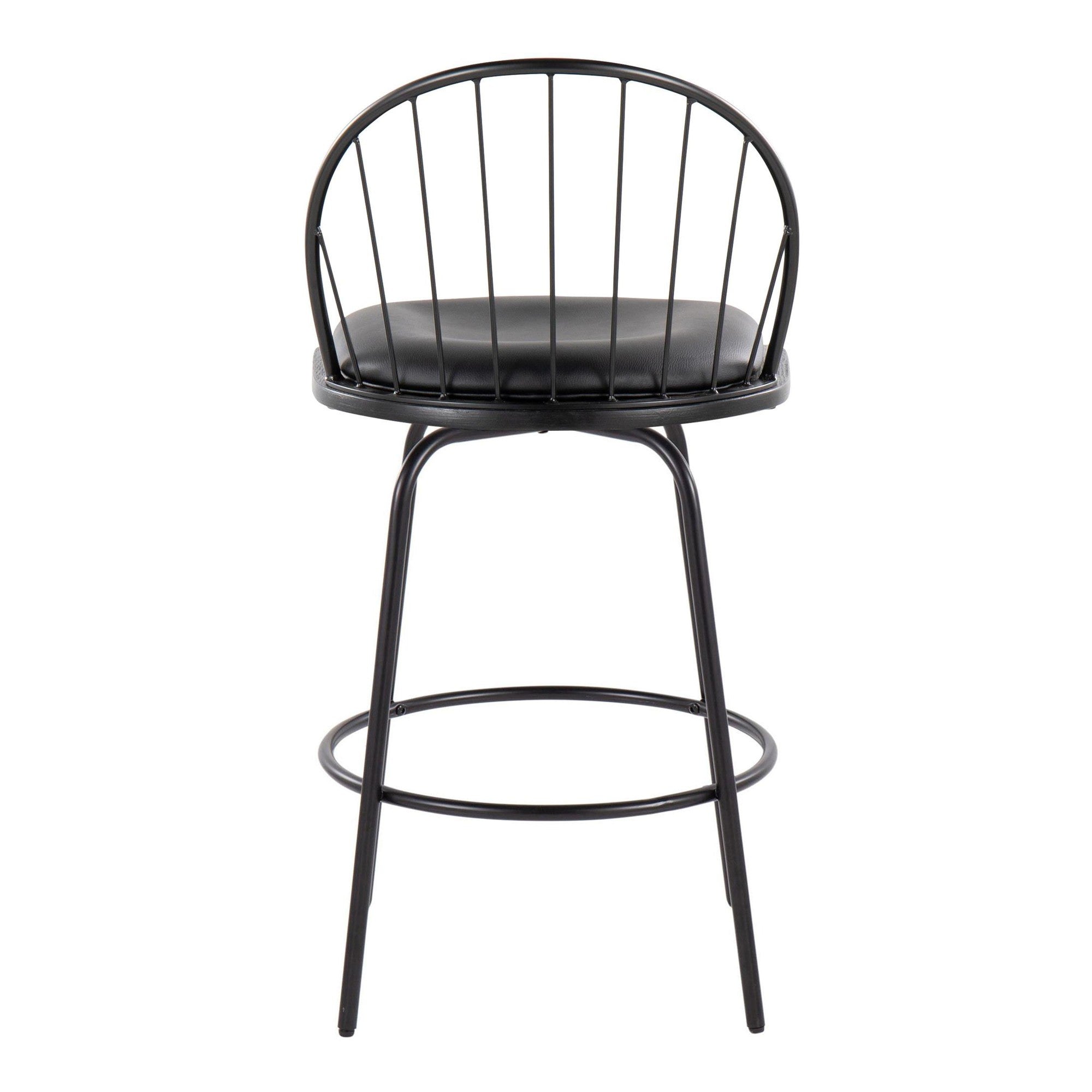 Riley Claire 26" Fixed-Height Counter Stool - Set of 2 - Black Metal, Black Wood, Black PU