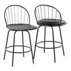 Riley Claire 26" Fixed-Height Counter Stool - Set of 2 - Black Metal, Black Wood, Black PU