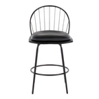 Riley Claire 26" Fixed-Height Counter Stool - Set of 2 - Black Metal, Black Wood, Black PU