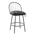 Riley Claire 26" Fixed-Height Counter Stool - Set of 2 - Black Metal, Black Wood, Black PU
