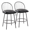 Riley Claire 26" Fixed-Height Counter Stool - Set of 2 - Black Metal, Black Wood, Black PU