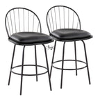 Riley Claire 26" Fixed-Height Counter Stool - Set of 2 - Black Metal, Black Wood, Black PU