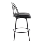 Riley Claire 26" Fixed-Height Counter Stool - Set of 2 - Black Metal, Black Wood, Black PU