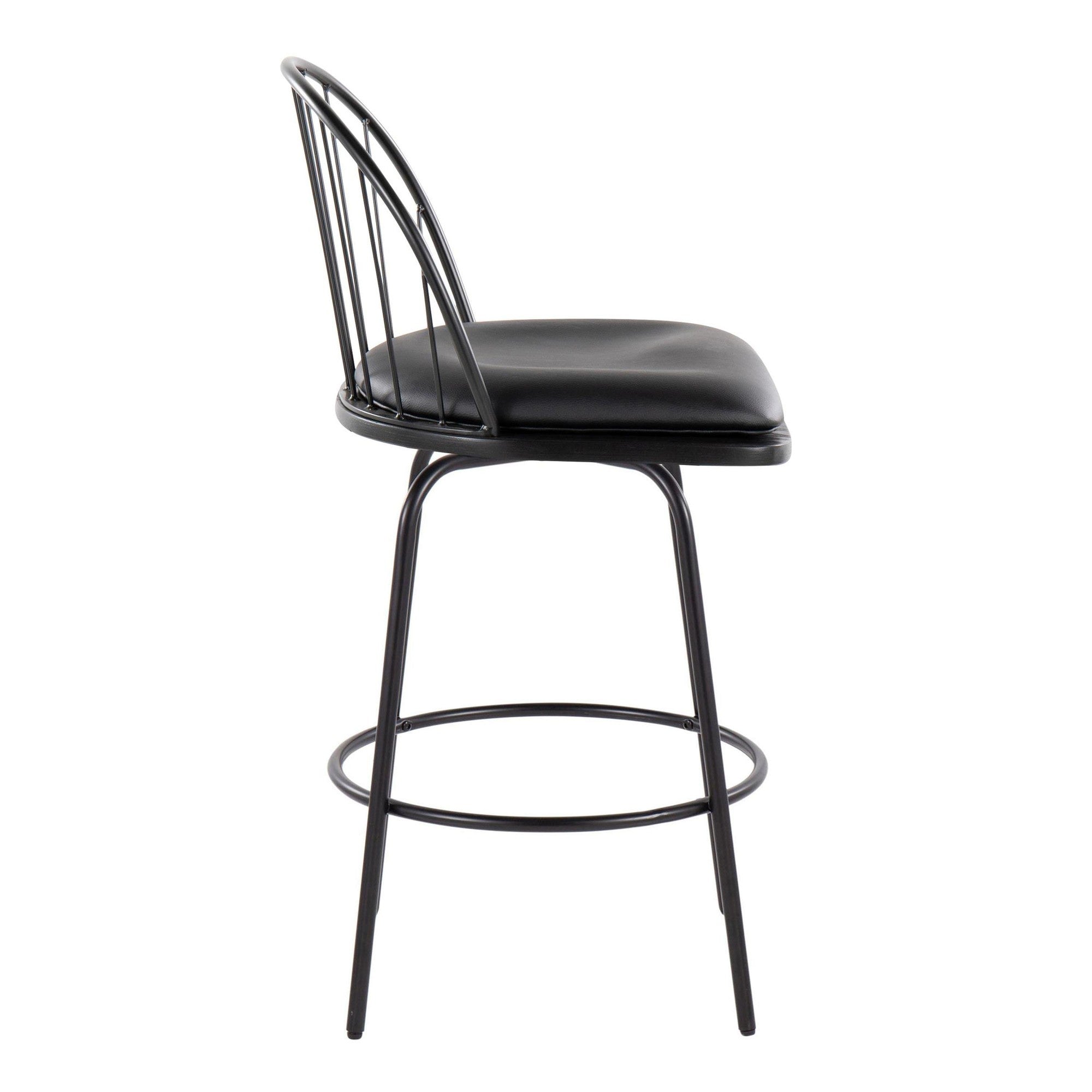 Riley Claire 26" Fixed-Height Counter Stool - Set of 2 - Black Metal, Black Wood, Black PU