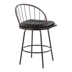 Riley Claire 26" Fixed-Height Counter Stool - Set of 2 - Black Metal, Bronze Metal, Walnut Wood, Brown PU