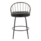 Riley Claire 26" Fixed-Height Counter Stool - Set of 2 - Black Metal, Bronze Metal, Walnut Wood, Brown PU