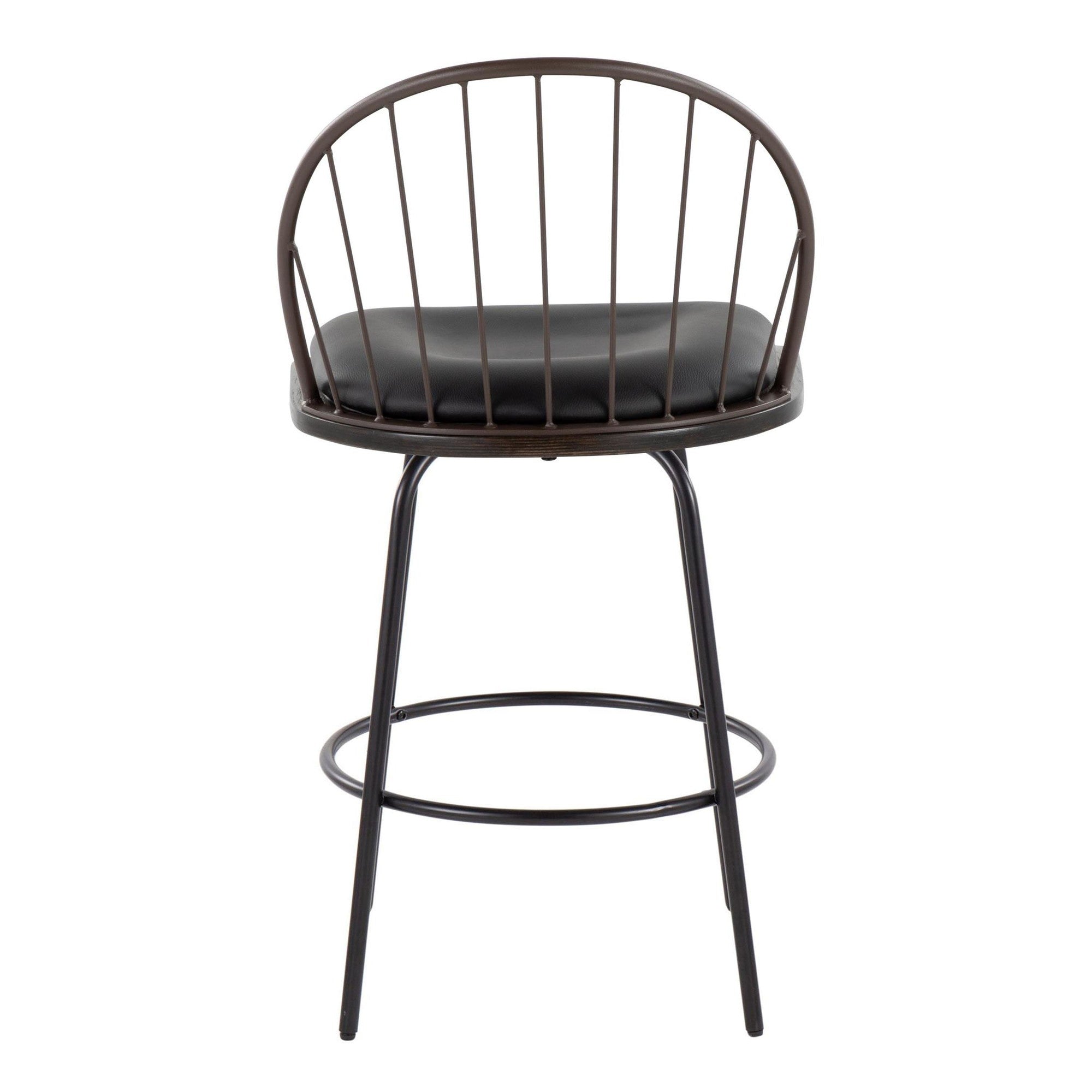 Riley Claire 26" Fixed-Height Counter Stool - Set of 2 - Black Metal, Bronze Metal, Walnut Wood, Brown PU