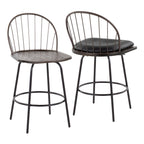 Riley Claire 26" Fixed-Height Counter Stool - Set of 2 - Black Metal, Bronze Metal, Walnut Wood, Brown PU