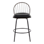 Riley Claire 26" Fixed-Height Counter Stool - Set of 2 - Black Metal, Bronze Metal, Walnut Wood, Brown PU