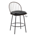 Riley Claire 26" Fixed-Height Counter Stool - Set of 2 - Black Metal, Bronze Metal, Walnut Wood, Brown PU