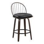 Riley 26" Fixed-Height Counter Stool - Set of 2 - Walnut Glazed Wood, Bronze Metal, Dark Walnut Wood, Brown PU, Black Metal