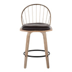 Riley 26" Fixed-Height Counter Stool - Set of 2 - Whitewashed Wood, Black Metal, Antique Copper Metal, Brown PU