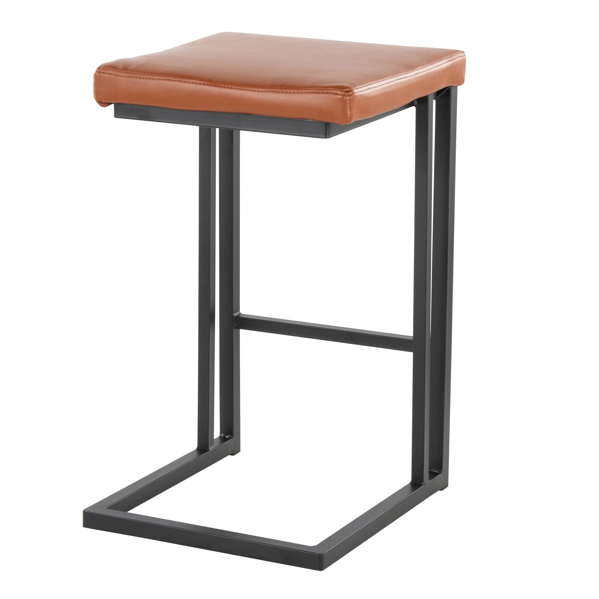 Roman 26" Fixed-Height Counter Stool - Set of 2 - Black Metal, Camel PU