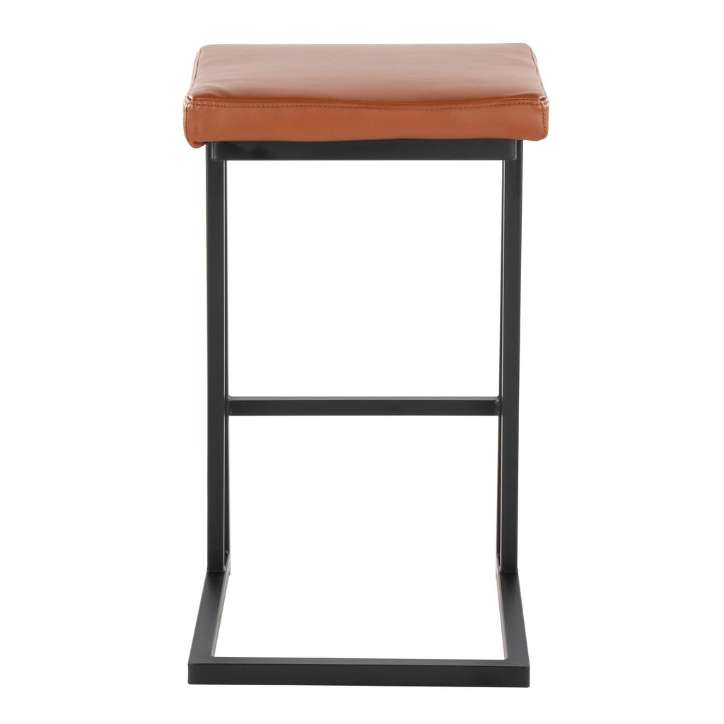 Roman 26" Fixed-Height Counter Stool - Set of 2 - Black Metal, Camel PU