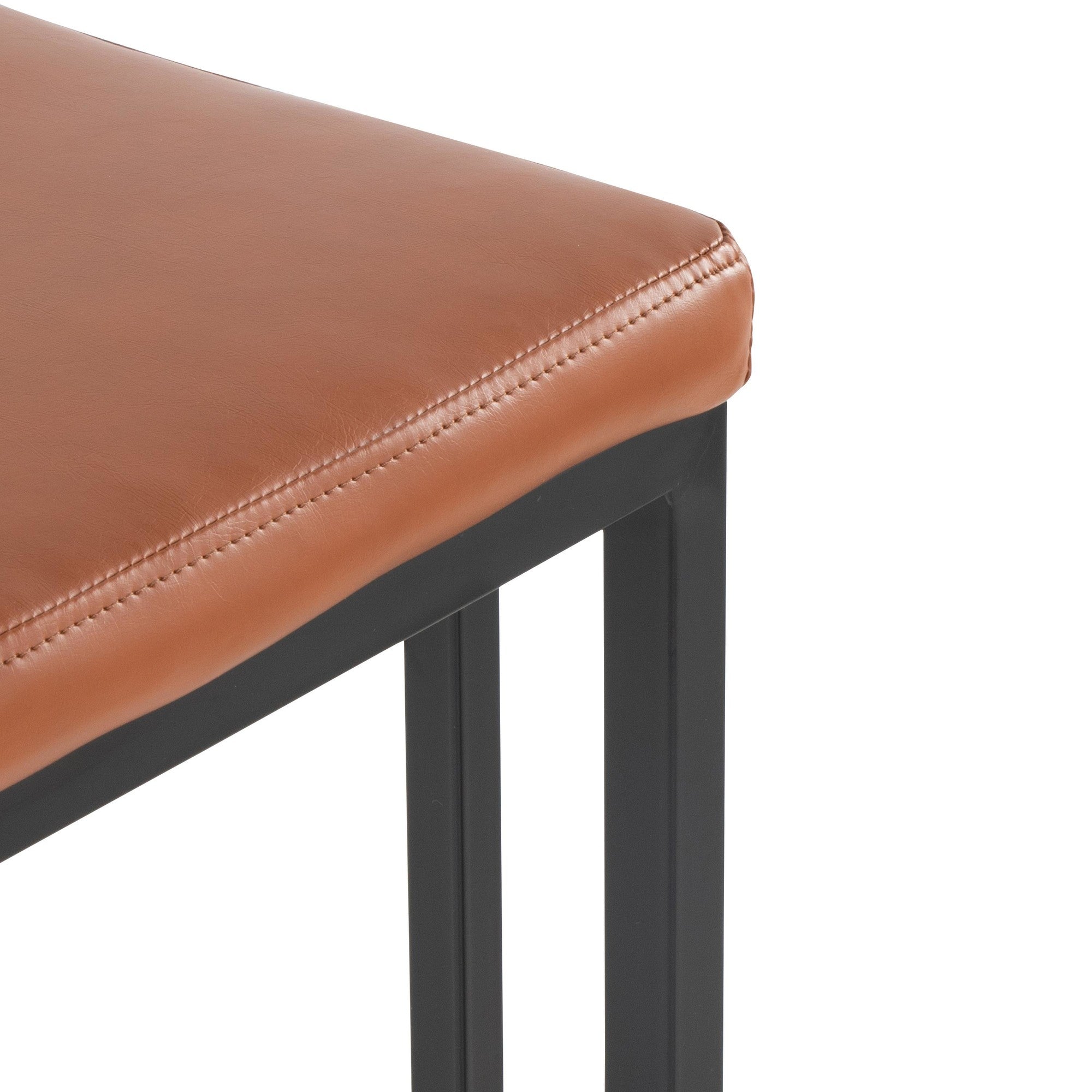 Roman 26" Fixed-Height Counter Stool - Set of 2 - Black Metal, Camel PU
