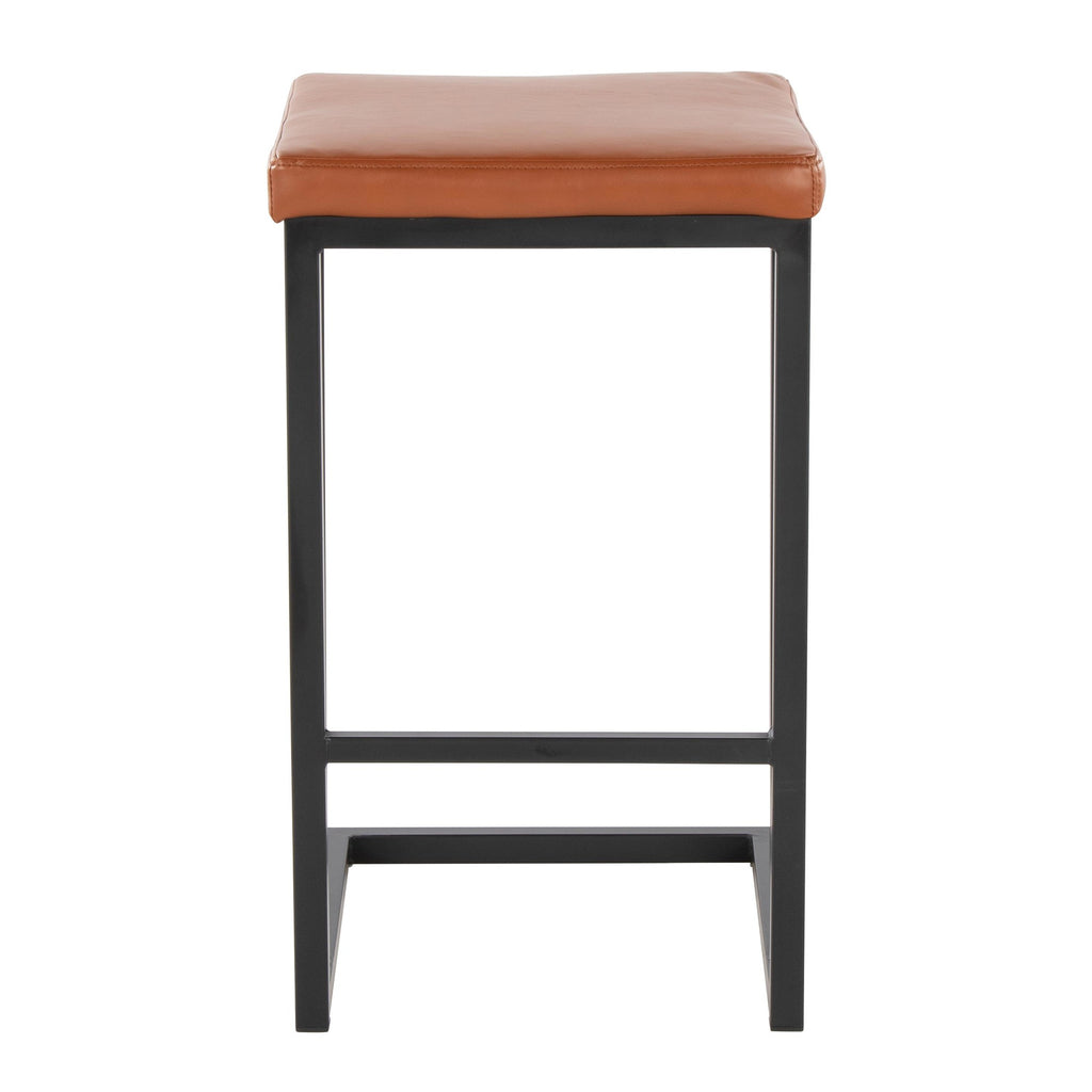 Roman 26" Fixed-Height Counter Stool - Set of 2 - Black Metal, Camel PU