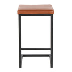 Roman 26" Fixed-Height Counter Stool - Set of 2 - Black Metal, Camel PU