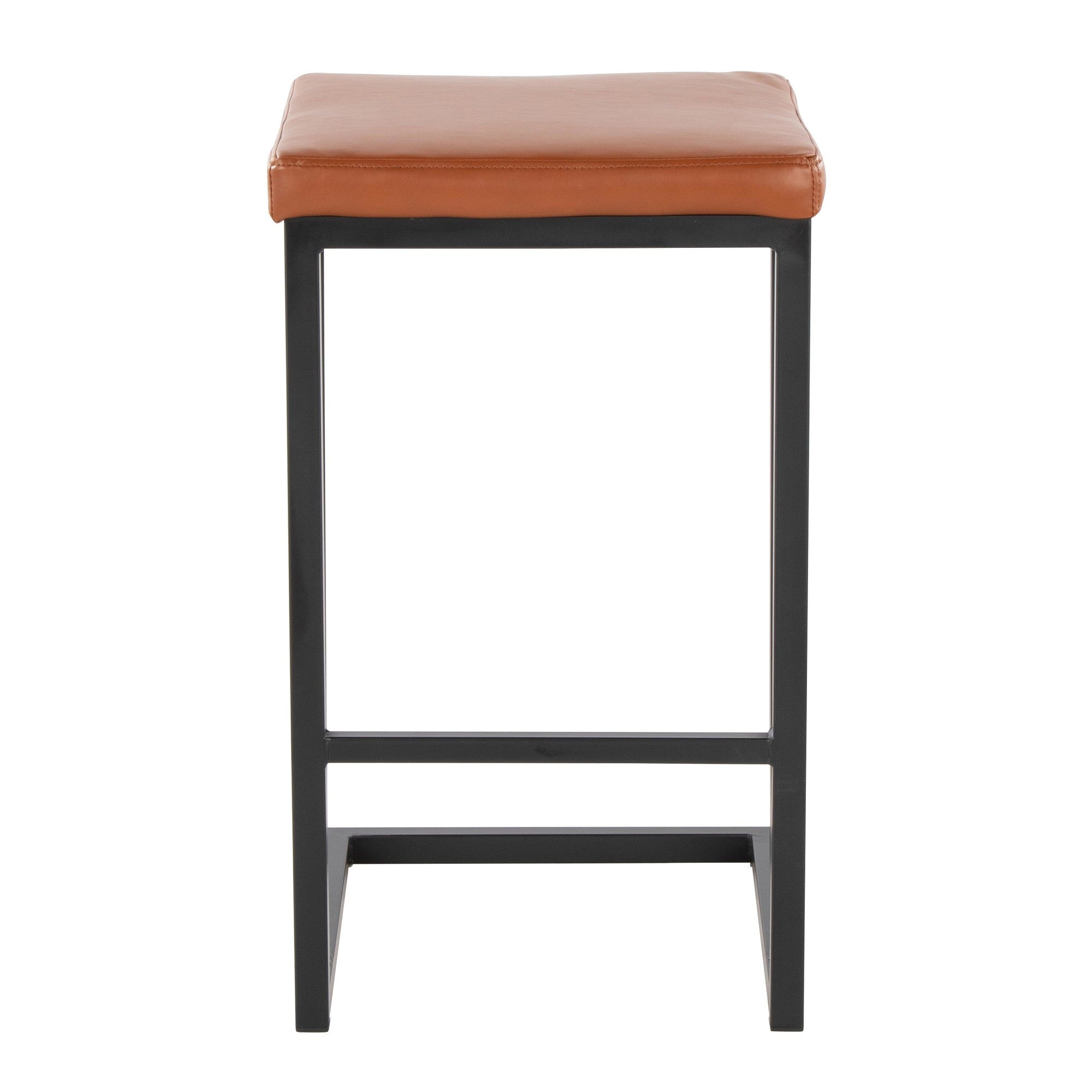 Roman 26" Fixed-Height Counter Stool - Set of 2 - Black Metal, Camel PU