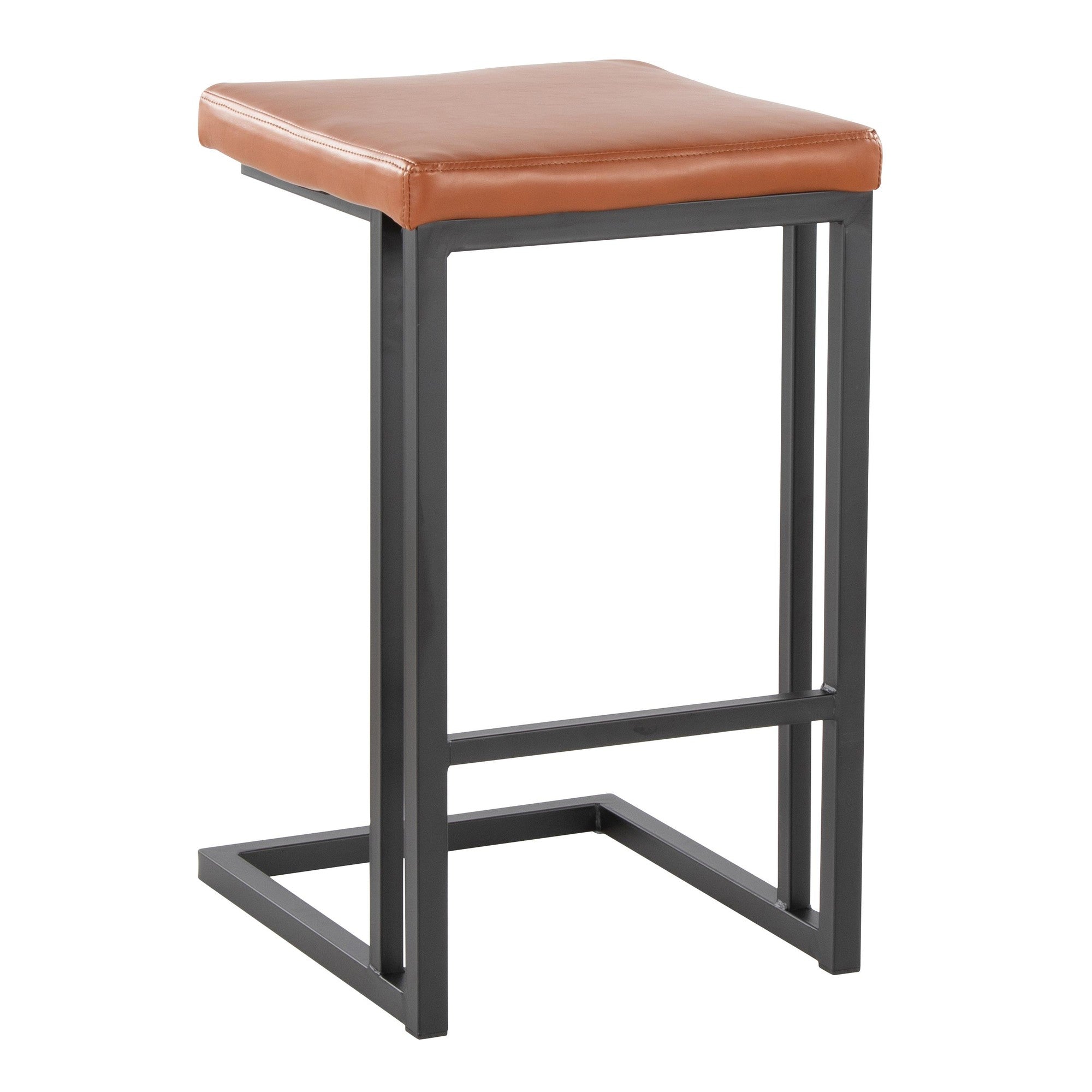 Roman 26" Fixed-Height Counter Stool - Set of 2 - Black Metal, Camel PU