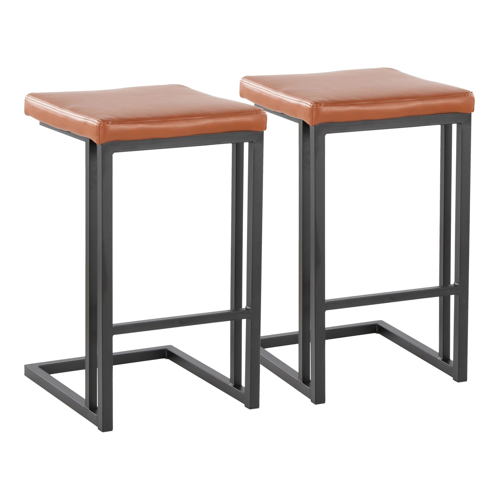 Roman 26" Fixed-Height Counter Stool - Set of 2 - Black Metal, Camel PU
