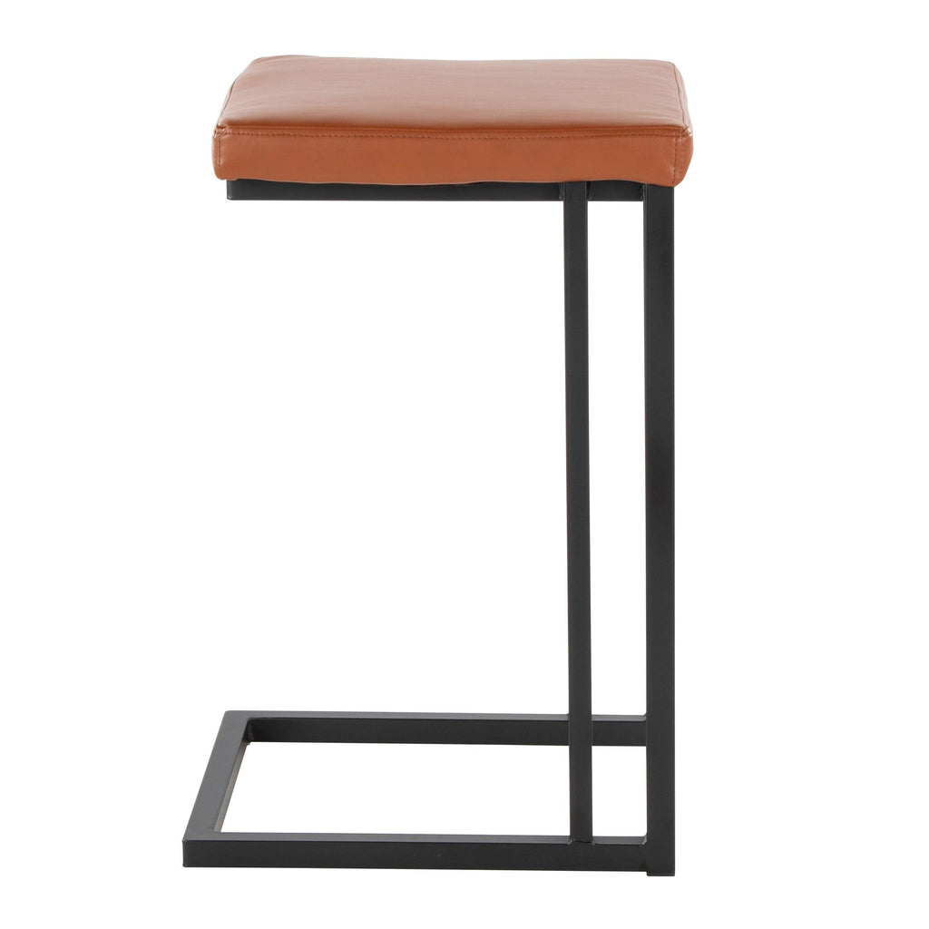 Roman 26" Fixed-Height Counter Stool - Set of 2 - Black Metal, Camel PU
