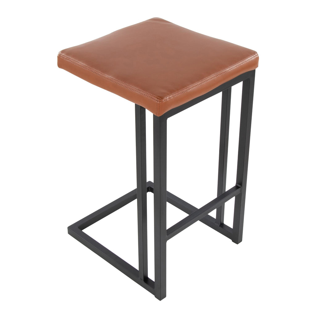 Roman 26" Fixed-Height Counter Stool - Set of 2 - Black Metal, Camel PU