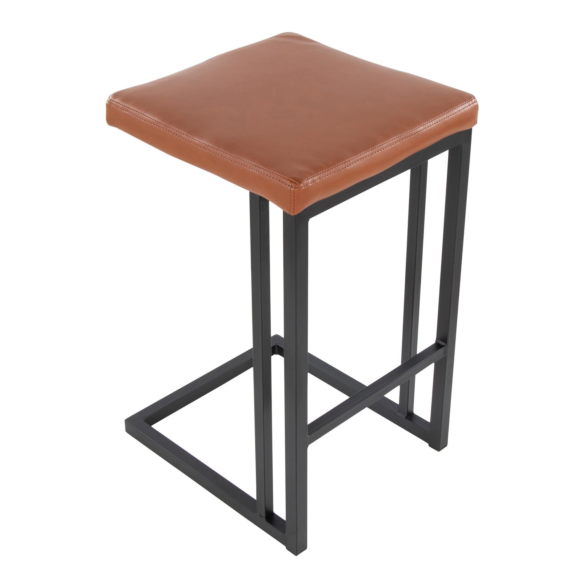 Roman 26" Fixed-Height Counter Stool - Set of 2 - Black Metal, Camel PU
