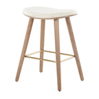 Saddle 26" Fixed-Height Counter Stool - Set of 2 - Whitewashed Wood, Gold Metal, Cream Fabric