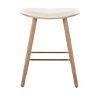 Saddle 26" Fixed-Height Counter Stool - Set of 2 - Whitewashed Wood, Gold Metal, Cream Fabric