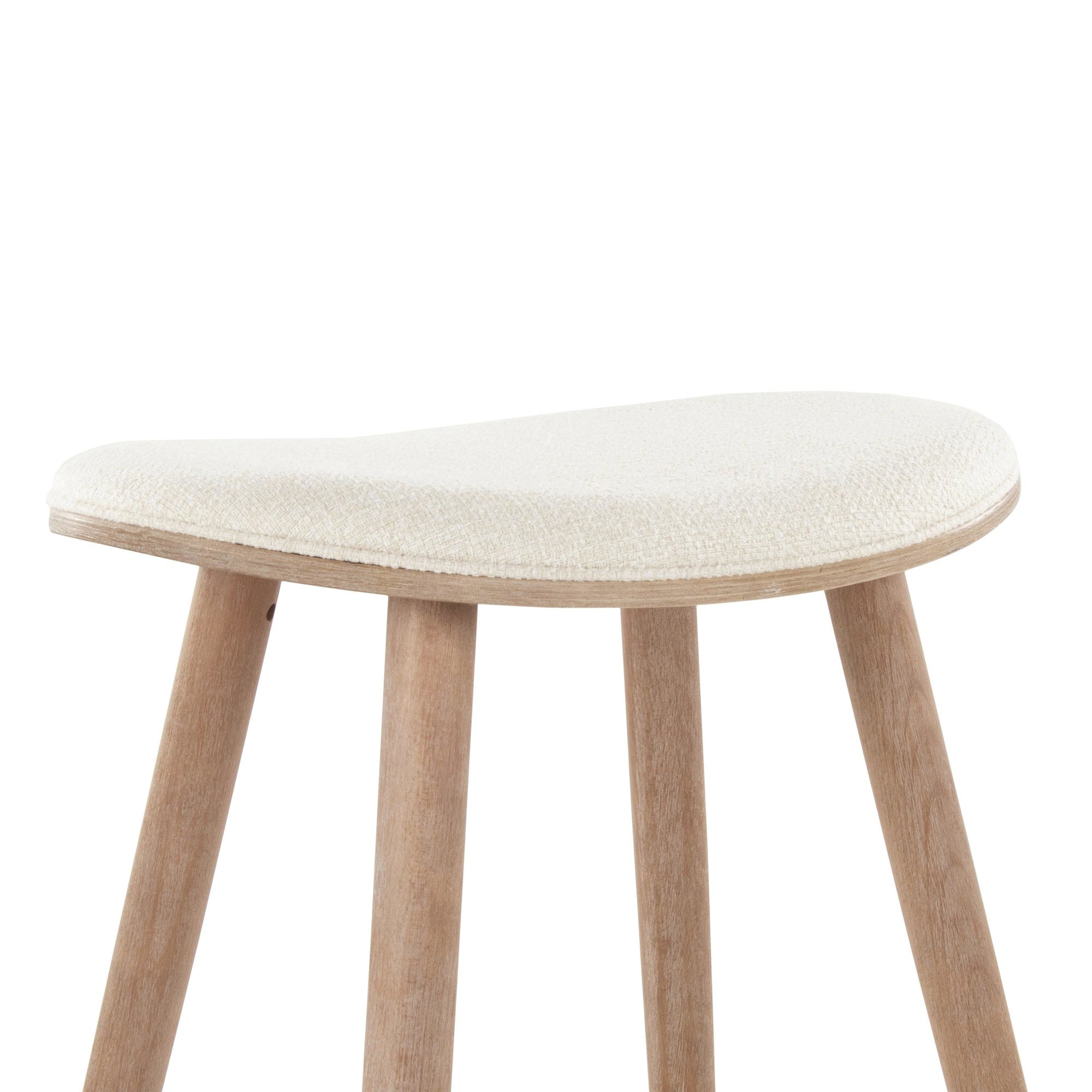 Saddle 26" Fixed-Height Counter Stool - Set of 2 - Whitewashed Wood, Gold Metal, Cream Fabric
