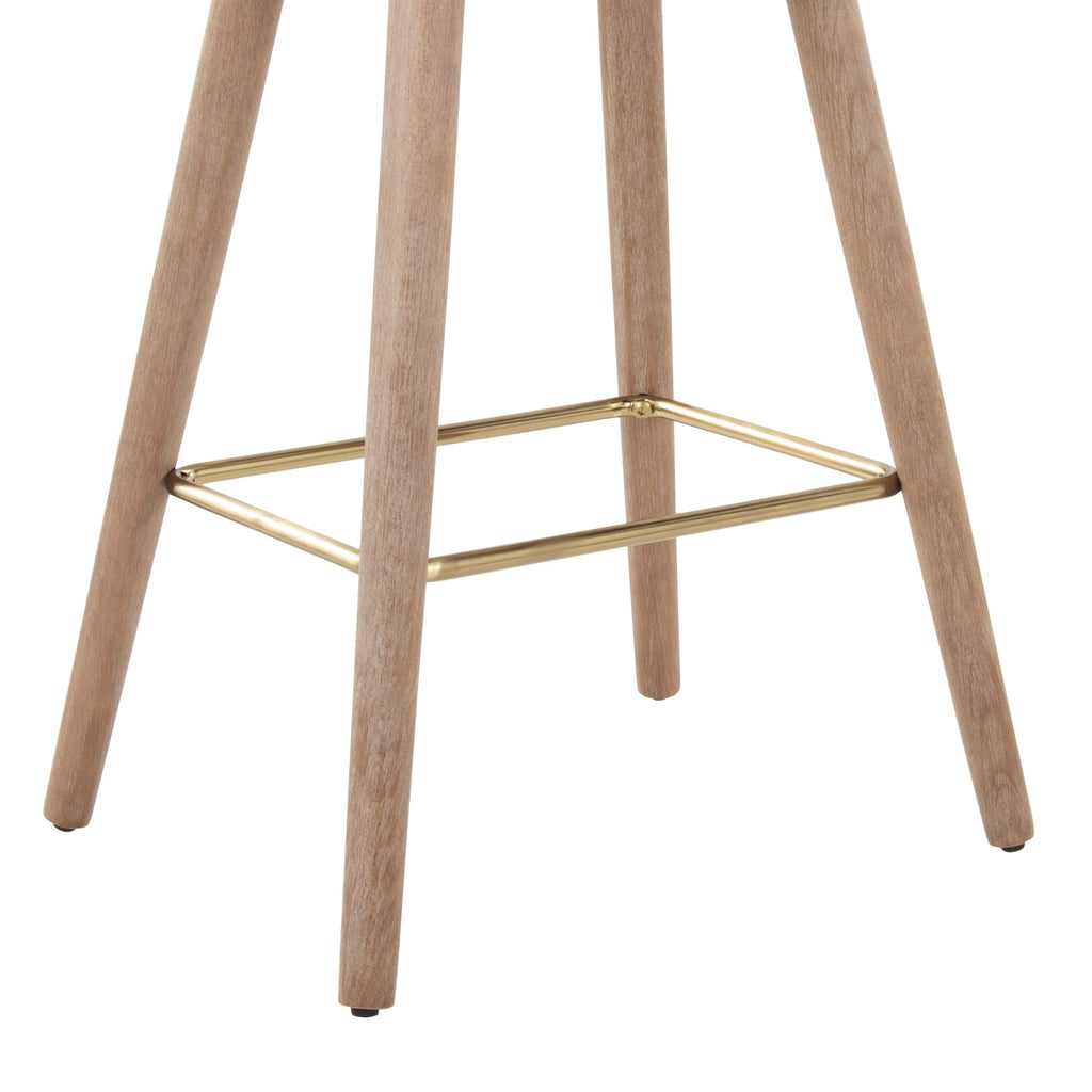Saddle 26" Fixed-Height Counter Stool - Set of 2 - Whitewashed Wood, Gold Metal, Cream Fabric