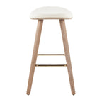 Saddle 26" Fixed-Height Counter Stool - Set of 2 - Whitewashed Wood, Gold Metal, Cream Fabric