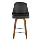 Studded Marcel 26" Fixed-Height Counter Stool - Set of 2 - Walnut Wood, Black PU, Chrome Metal