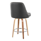 Studded Marcel 26" Fixed-Height Counter Stool - Set of 2 - Zebra Wood, Black PU, Chrome Metal