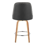 Studded Marcel 26" Fixed-Height Counter Stool - Set of 2 - Zebra Wood, Black PU, Chrome Metal