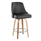 Studded Marcel 26" Fixed-Height Counter Stool - Set of 2 - Zebra Wood, Black PU, Chrome Metal