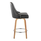 Studded Marcel 26" Fixed-Height Counter Stool - Set of 2 - Zebra Wood, Black PU, Chrome Metal