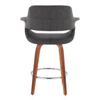 Vintage Flair 26" Fixed-Height Counter Stool - Set of 2 - Walnut Wood, Chrome Metal, Charcoal Fabric