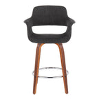 Vintage Flair 26" Fixed-Height Counter Stool - Set of 2 - Walnut Wood, Chrome Metal, Charcoal Fabric