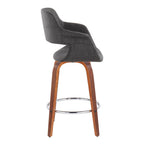 Vintage Flair 26" Fixed-Height Counter Stool - Set of 2 - Walnut Wood, Chrome Metal, Charcoal Fabric