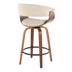 Vintage Mod 26" Fixed-Height Counter Stool - Set of 2 - Walnut Wood, Black Metal, Cream Fabric